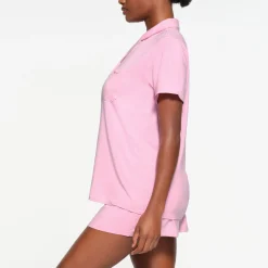 SLEEP SHORT SLEEVE BUTTON UP SET | BUBBLE GUM-Skims Sale