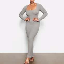 SOFT LOUNGE LONG SLEEVE DRESS | HEATHER GREY-Skims Discount