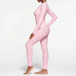 SOFT LOUNGE LONG SLEEVE HENLEY | CHERRY BLOSSOM PRINT-Skims New