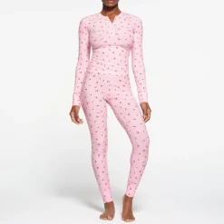 SOFT LOUNGE LONG SLEEVE HENLEY | CHERRY BLOSSOM PRINT-Skims New