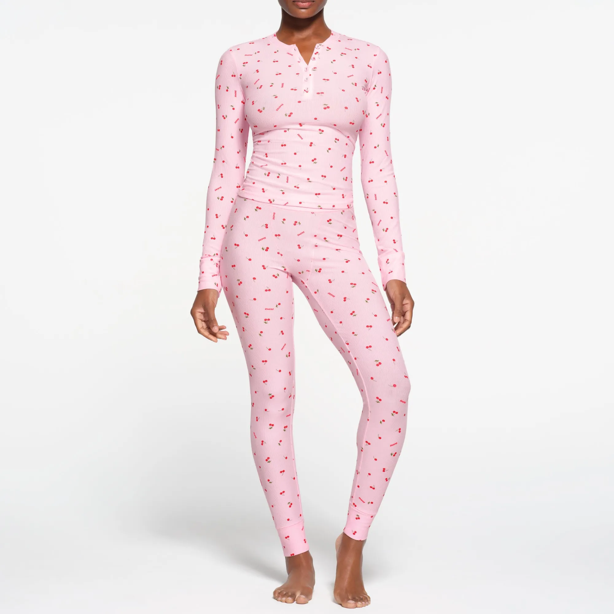 SOFT LOUNGE LONG SLEEVE HENLEY | CHERRY BLOSSOM PRINT-Skims New