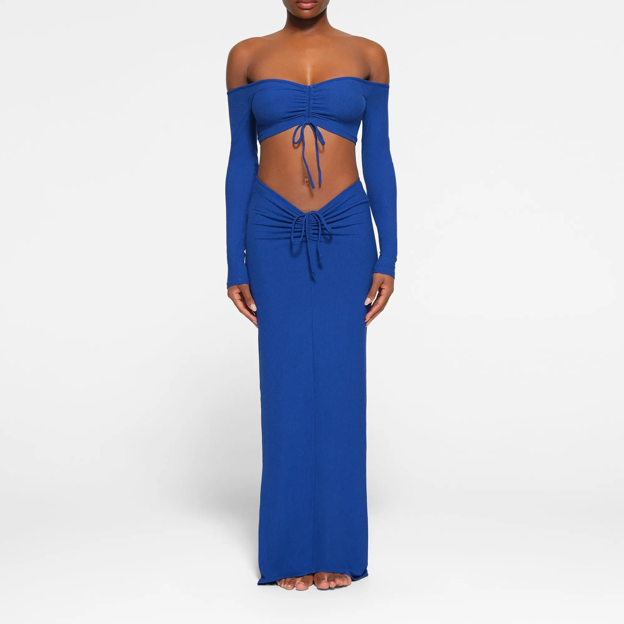 SOFT LOUNGE RUCHED LONG SLEEVE CROP TOP |-Skims Fashion