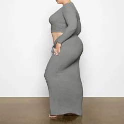 SOFT LOUNGE RUCHED LONG SKIRT | HEATHER GREY-Skims New