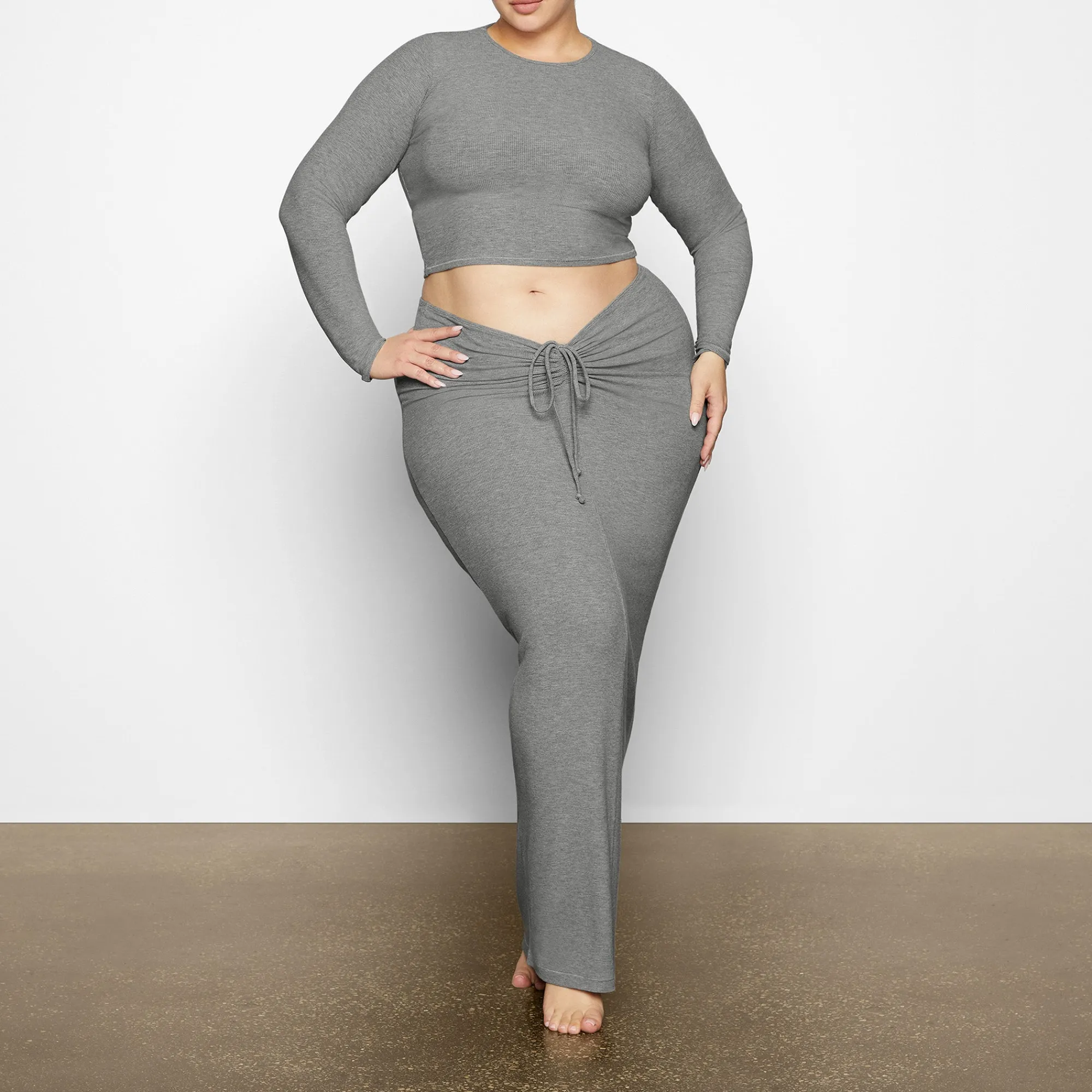 SOFT LOUNGE RUCHED LONG SKIRT | HEATHER GREY-Skims New