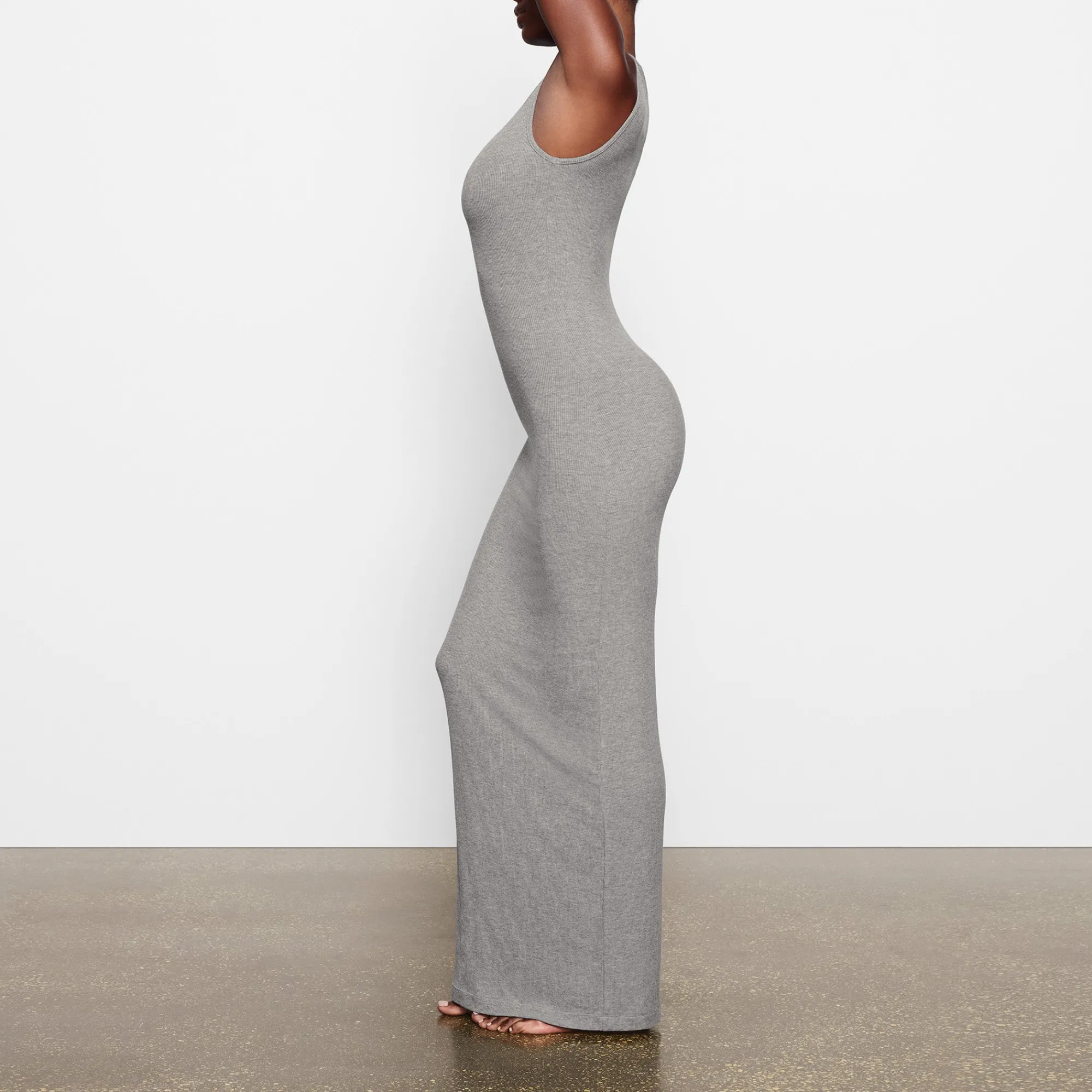 SOFT LOUNGE SLEEVELESS LONG DRESS | HEATHER GREY-Skims Fashion
