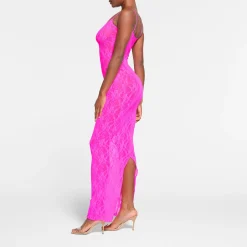 STRETCH LACE CAMI LONG DRESS | NEON PINK-Skims Best