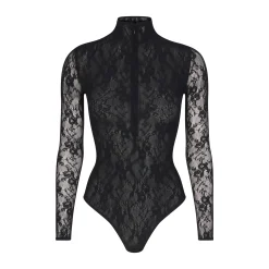 STRETCH LACE LINED LONG SLEEVE THONG BODYSUIT |-Skims Outlet