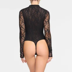 STRETCH LACE LINED LONG SLEEVE THONG BODYSUIT |-Skims Outlet