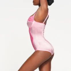 STRETCH SATIN LACE BRIEF BODYSUIT | CHERRY BLOSSOM-Skims Best