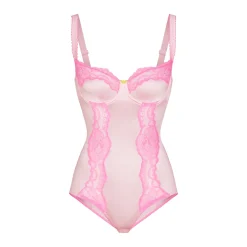 STRETCH SATIN LACE BRIEF BODYSUIT | CHERRY BLOSSOM-Skims Best