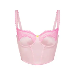 STRETCH SATIN LACE CROPPED CORSET | CHERRY BLOSSOM-Skims Fashion