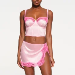 STRETCH SATIN LACE CROPPED CORSET | CHERRY BLOSSOM-Skims Fashion