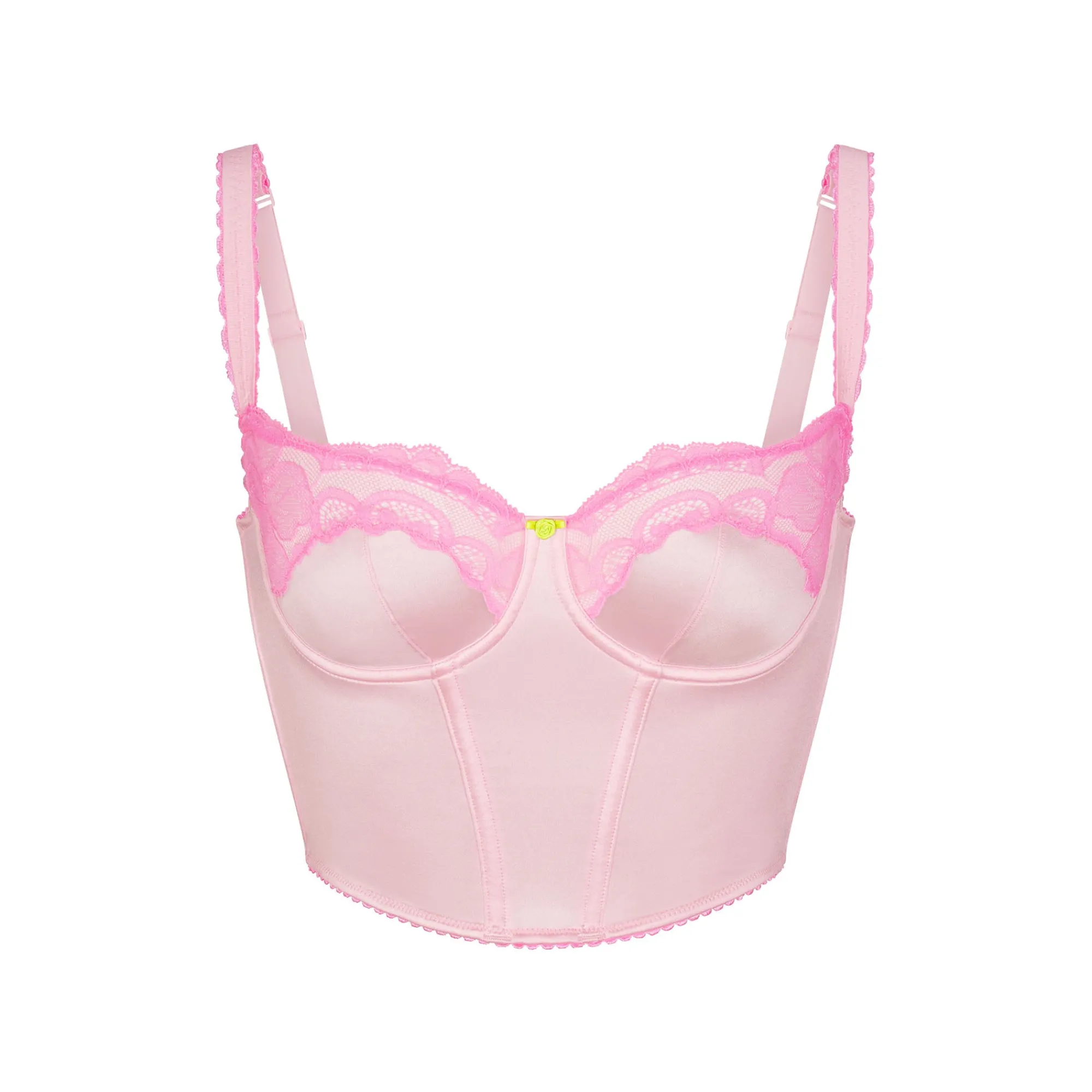 STRETCH SATIN LACE CROPPED CORSET | CHERRY BLOSSOM-Skims Fashion