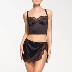 STRETCH SATIN LACE CROPPED CORSET |-Skims Clearance