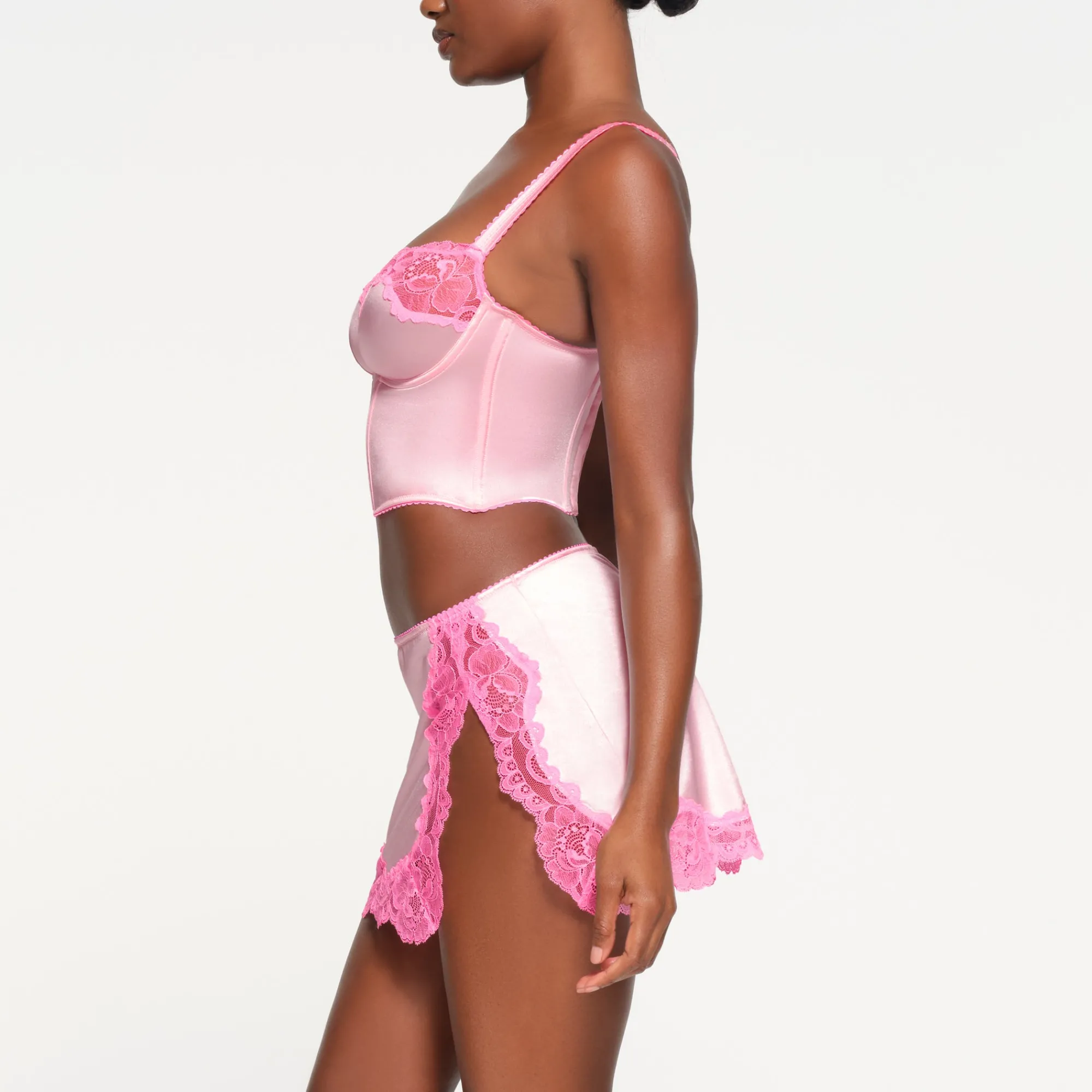STRETCH SATIN LACE LOW RISE SLIP SKIRT | CHERRY BLOSSOM-Skims Outlet