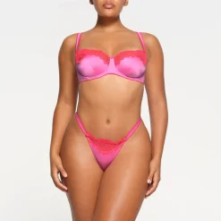STRETCH SATIN LACE UNLINED BALCONETTE BRA | NEON ORCHID-Skims Fashion