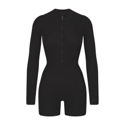 WAFFLE BUTTON UP HENLEY ONESIE |-Skims Fashion