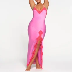 WOVEN SHINE LACE LONG DRESS | NEON ORCHID-Skims Best