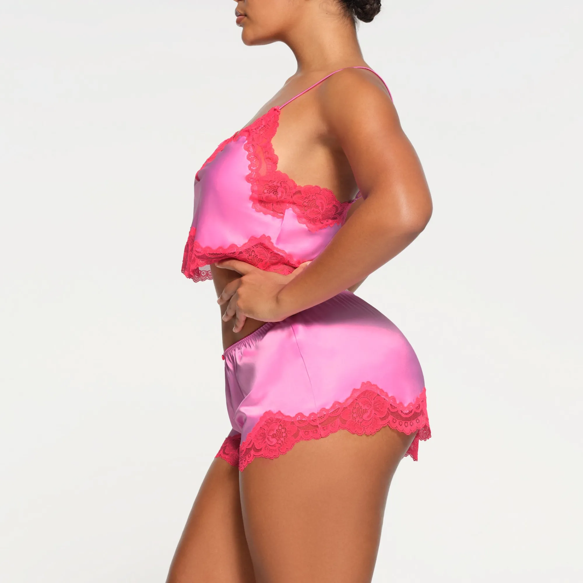 WOVEN SHINE LACE TAP SHORT | NEON ORCHID-Skims Best